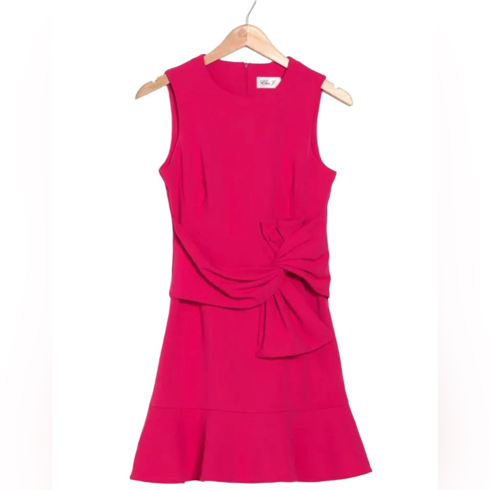 Eliza J Fuscia Pink Draped Bow Sheath Dress with ruffled Hem. Size 10 NWT
